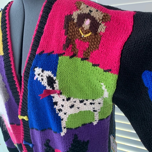 🟢Dog Love Sweater button down V-neck Cardigan new Embellished Colorful Valentine - Picture 9 of 14